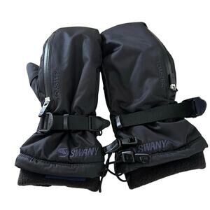 Swany Toaster Ski Mittens Womens L Black Leather Waterproof Snow Gloves EUC
